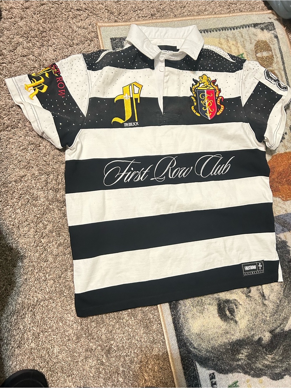 First Row Club Boys' Black & White Striped Polo Shirt